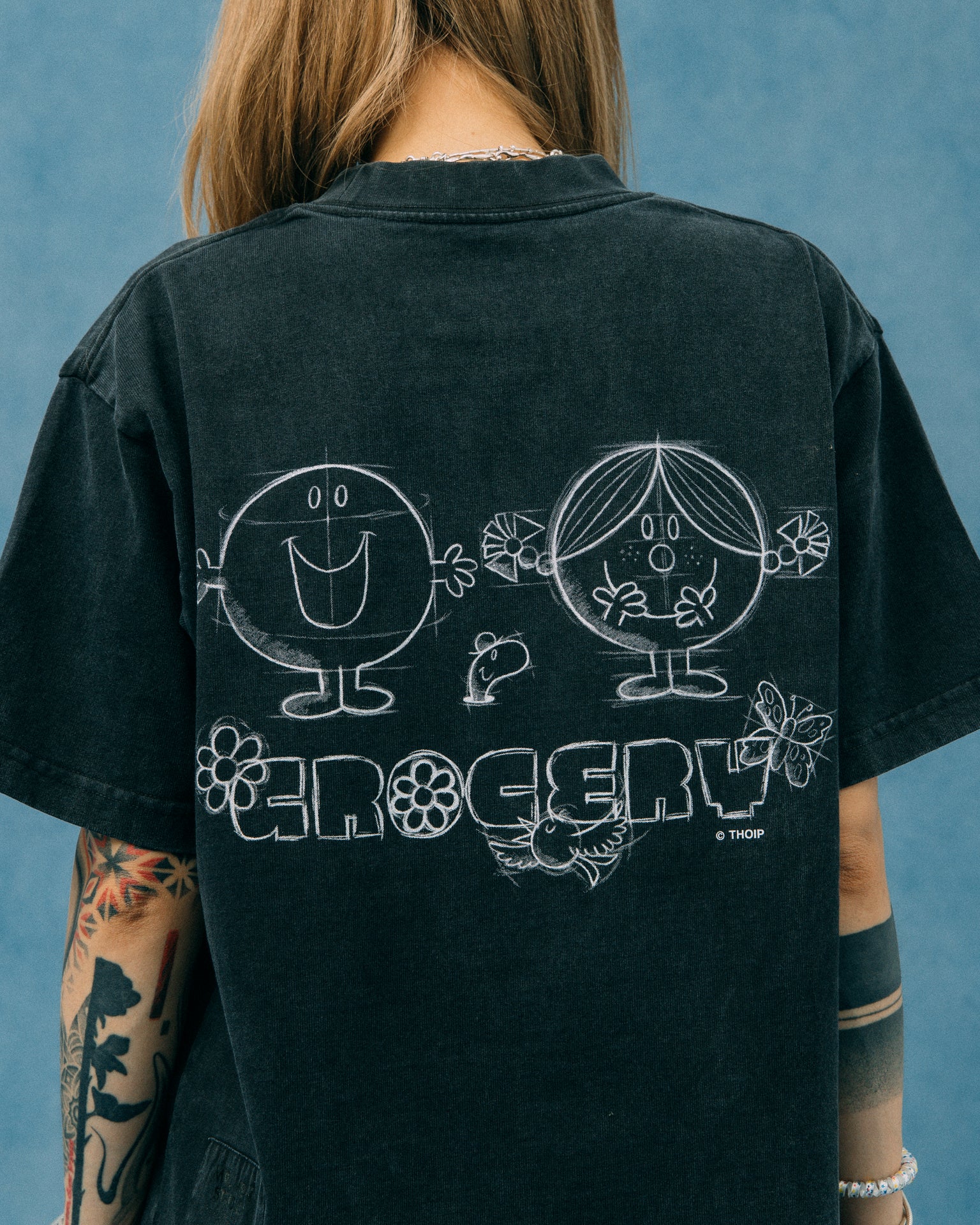 GROCERY x MR. MEN STUDIO SKETCH GRAPHIC TEE / WASHED BLACK