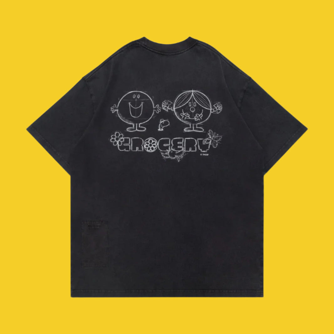 GROCERY x MR. MEN STUDIO SKETCH GRAPHIC TEE / WASHED BLACK