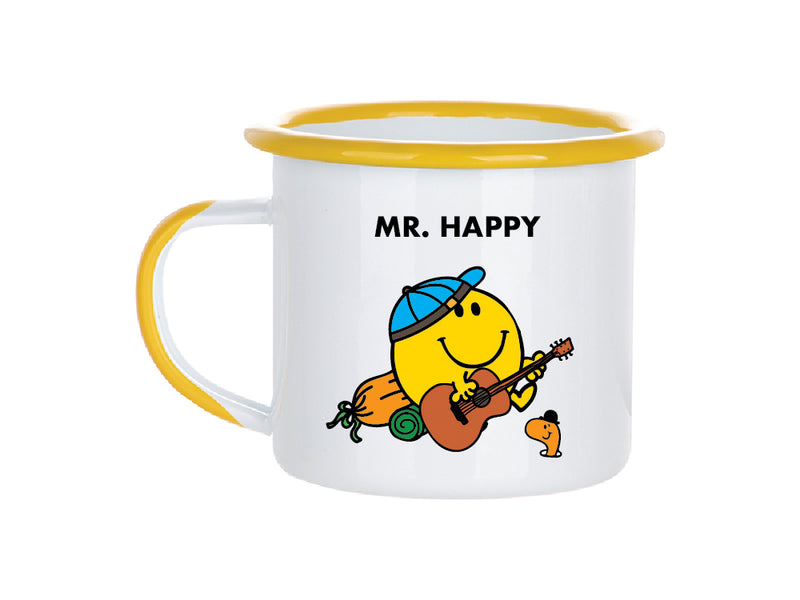MR. HAPPY GOES CAMPING PERSONALIZED ENAMEL MUG